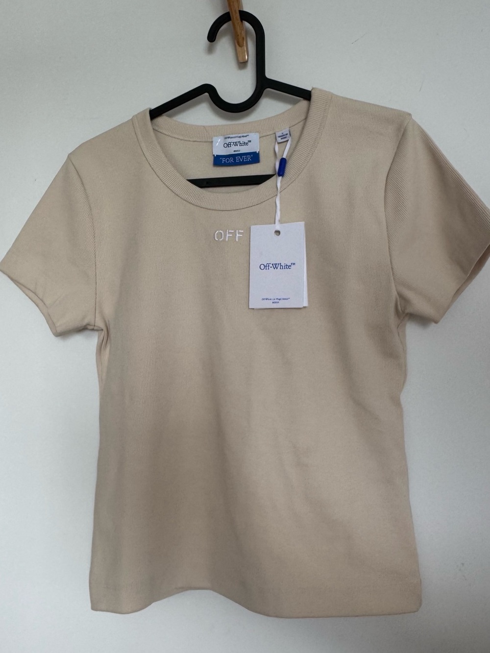 Off-White Beige Embroidered 'OFF' Short Sleeve Tee